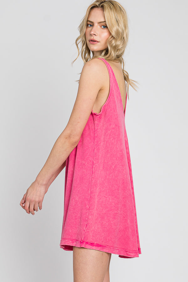Mineral Wash Mini Dress: Ribbed V-Neck Cotton Tank Top - US Made
