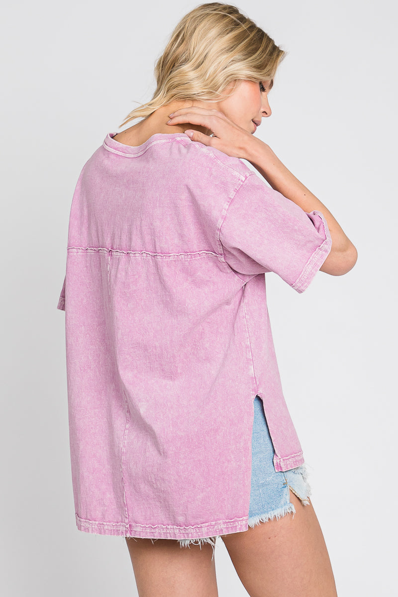 Mineral Wash Cotton T-Shirt: Vintage Style Loose Fit Top