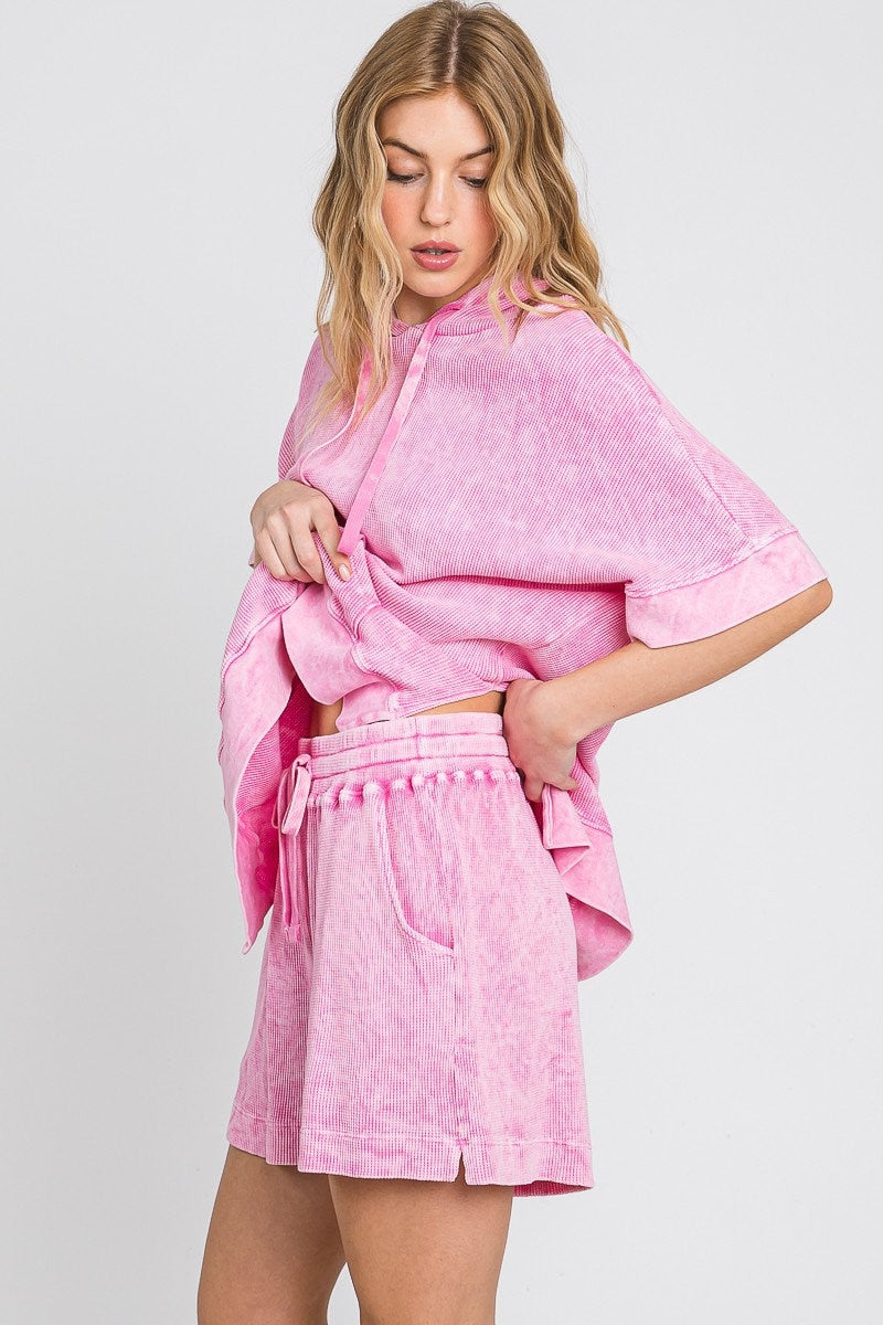 Mineral Wash Cotton Hoodie and Shorts Set - Made in USA