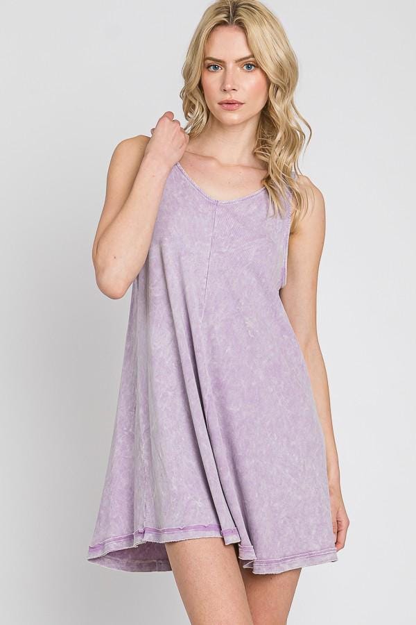 Mineral Wash Mini Dress: Ribbed V-Neck Cotton Tank Top