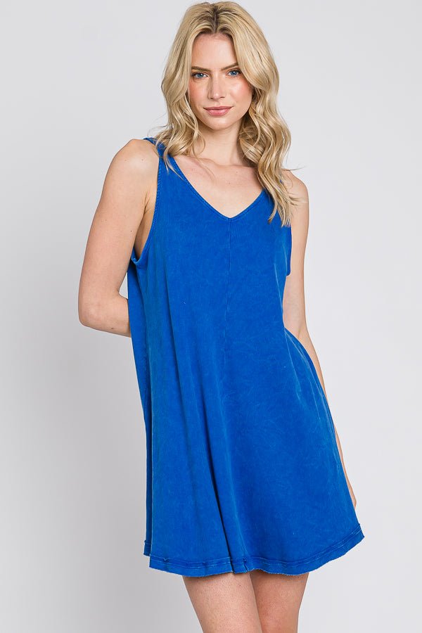 Mineral Wash Mini Dress: Ribbed V-Neck Cotton Tank Top - US Made
