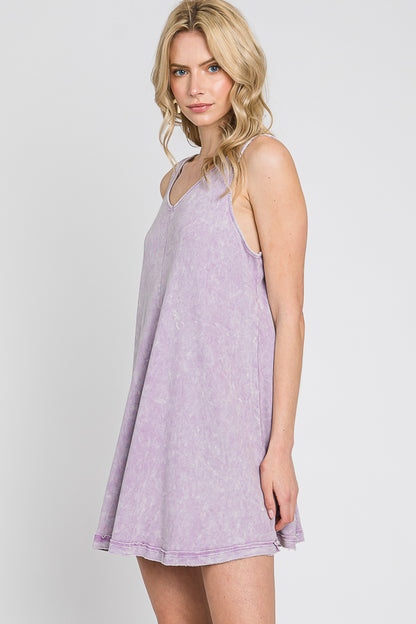 Mineral Wash Mini Dress: Ribbed V-Neck Cotton Tank Top - US Made