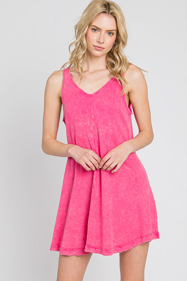 Mineral Wash Mini Dress: Ribbed V-Neck Cotton Tank Top - US Made