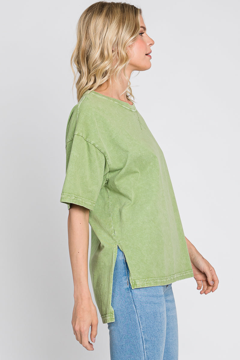Mineral Wash Cotton T-Shirt: Vintage Style Loose Fit Top