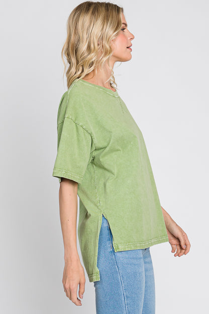 Mineral Wash Cotton T-Shirt: Vintage Style Loose Fit Top