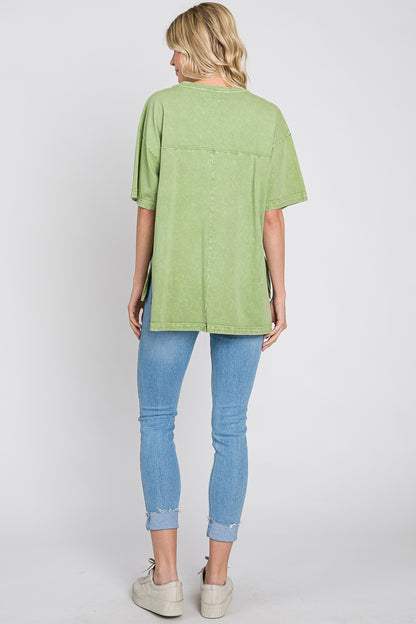 Mineral Wash Cotton T-Shirt: Vintage Style Loose Fit Top