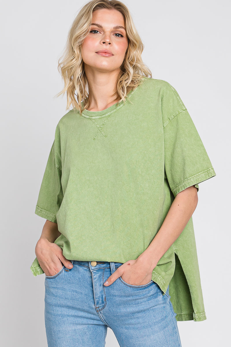 Mineral Wash Cotton T-Shirt: Vintage Style Loose Fit Top