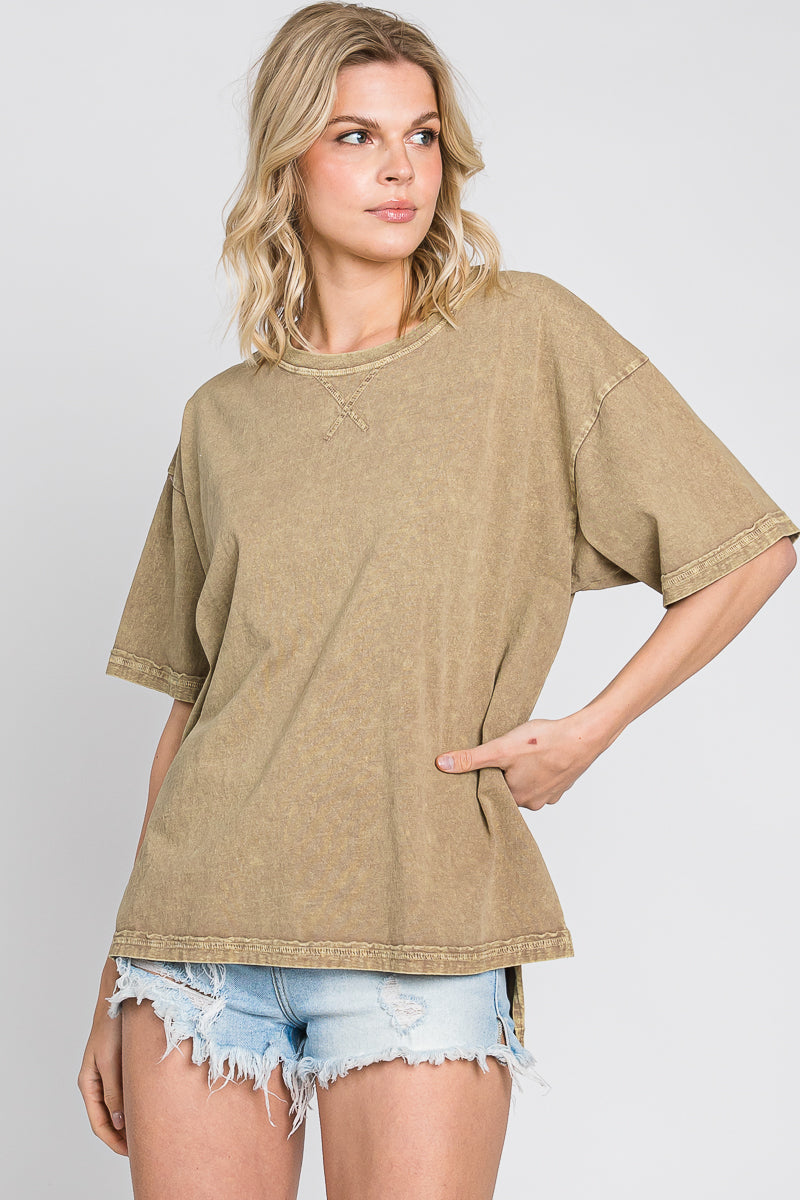 Mineral Wash Cotton T-Shirt: Vintage Style Loose Fit Top