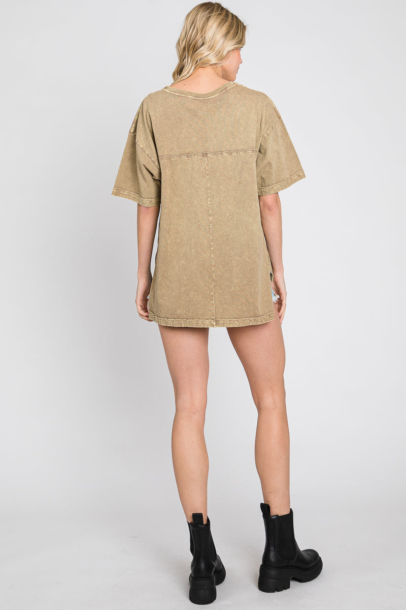 Mineral Wash Cotton T-Shirt: Vintage Style Loose Fit Top