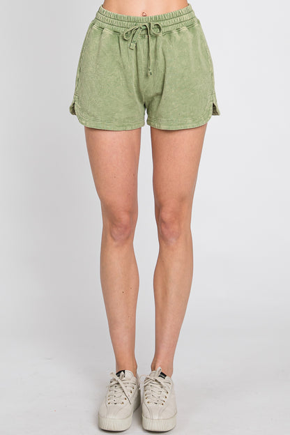 Cotton Lounge Shorts: Mineral Wash Drawstring, Above Knee - US Made
