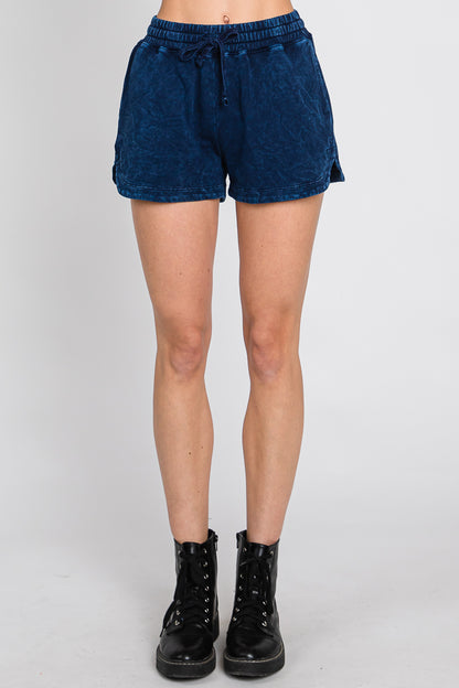 Cotton Lounge Shorts: Mineral Wash Drawstring, Above Knee - US Made