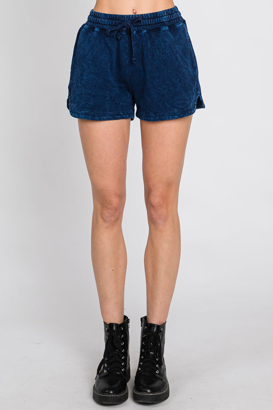 Cotton Lounge Shorts: Mineral Wash Drawstring, Above Knee - US Made