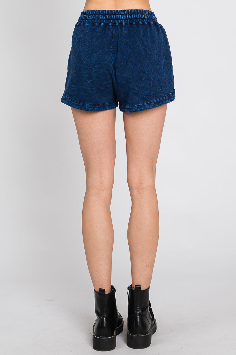 Cotton Lounge Shorts: Mineral Wash Drawstring, Above Knee - US Made
