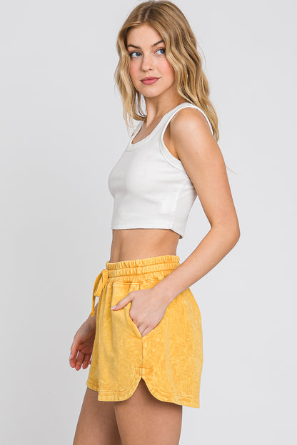 Cotton Lounge Shorts: Mineral Wash Drawstring, Above Knee - US Made