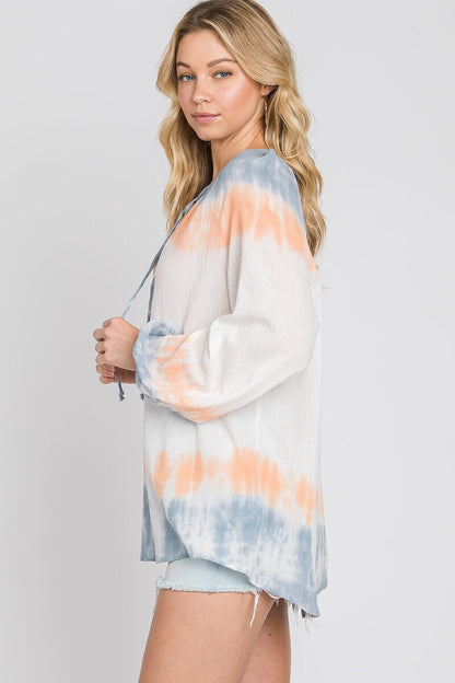 Tie Dye Double Gauze Blouse: Lightweight Cotton V-Neck Top - Made in USA