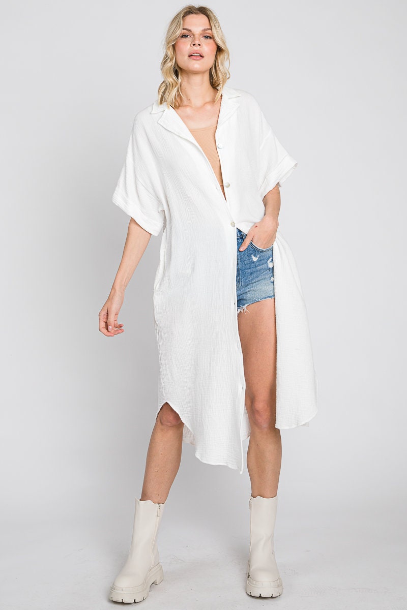 Organic Cotton Gauze Tunic: Oversized Long Shirt, Made in USA