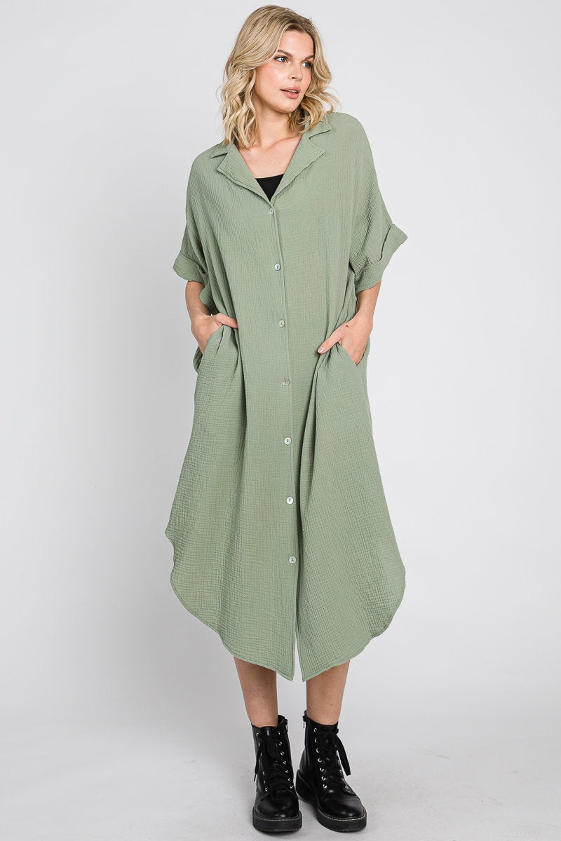 Organic Cotton Gauze Tunic: Oversized Long Shirt, Made in USA