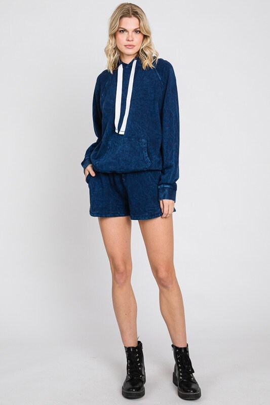 USA Made Cotton Lounge Shorts: Mineral Wash Drawstring, Above Knee