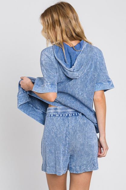 Mineral Wash Cotton Hoodie and Shorts Set - Made in USA