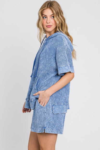Mineral Wash Cotton Hoodie and Shorts Set - Made in USA