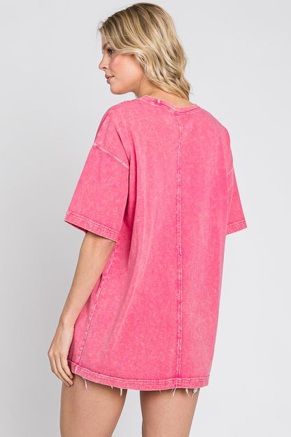 Oversized Mineral Wash T-Shirt: 100% Cotton with Fake Pocket