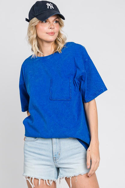 Oversized Mineral Wash T-Shirt: 100% Cotton with Fake Pocket