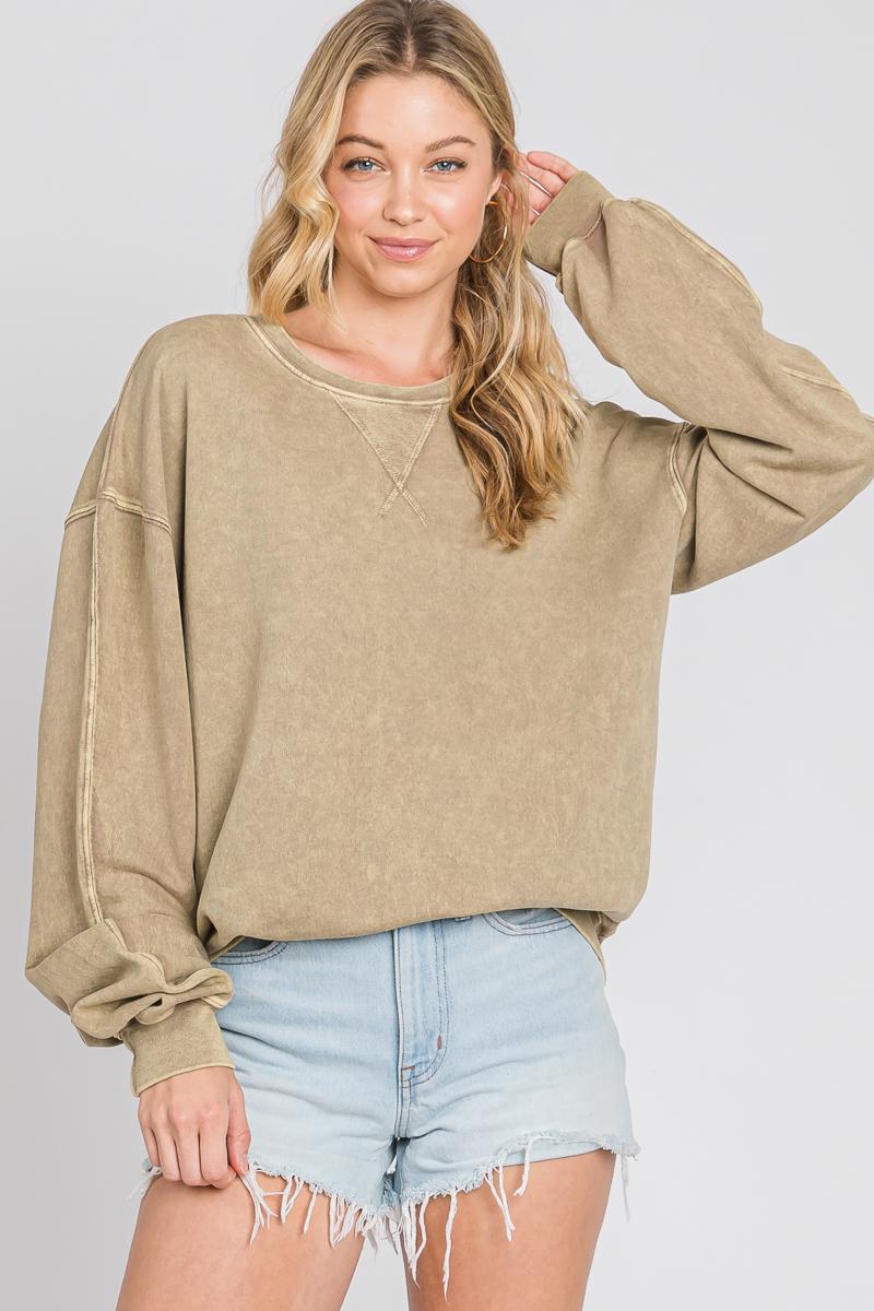 Oversized Mineral Wash French Terry Pullover - Made in USA