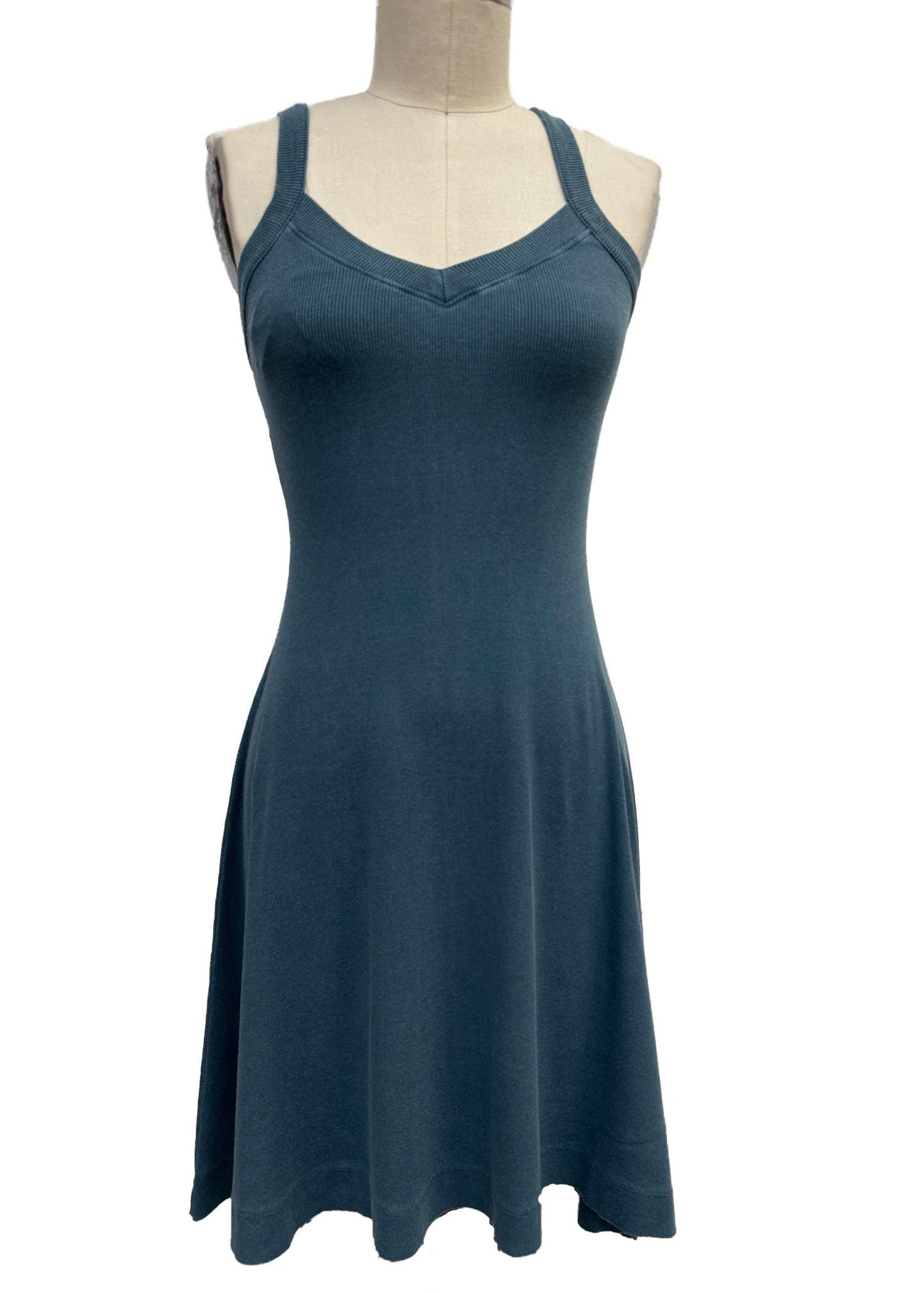 Ribbed Mini Tank Dress: Pigment Dye, Raw Edge Hem - Made in USA