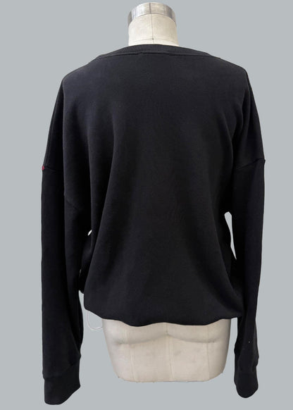 Oversized Garment Dye Sweatshirt: Red Stitched Cotton Fleece, Adjustable Waist - Made in USA