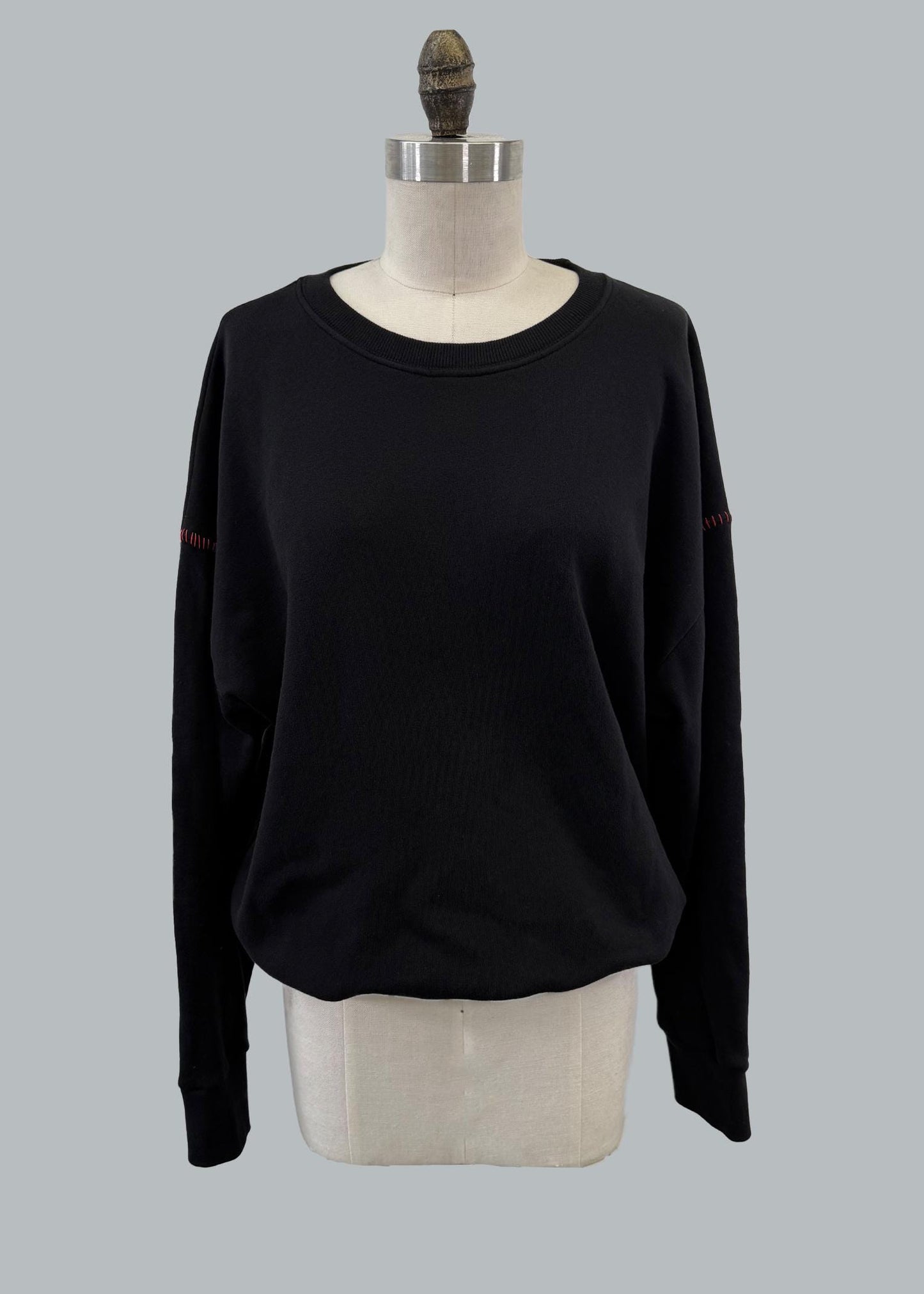 Oversized Garment Dye Sweatshirt: Red Stitched Cotton Fleece, Adjustable Waist - Made in USA