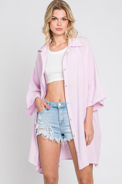 Oversized Cotton Button Down Top: Comfortable Spring Summer Coverup
