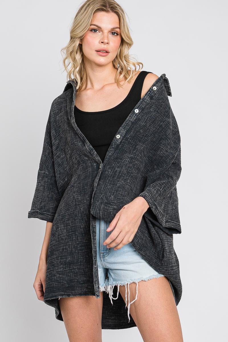 Oversized Cotton Button Down Top: Comfortable Spring Summer Coverup