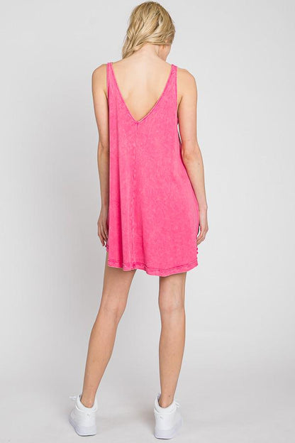 Mineral Wash Mini Dress: Ribbed V-Neck Cotton Tank Top