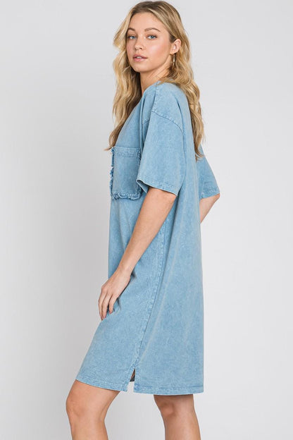 Mineral Wash T-Shirt Dress: Oversized Cotton Jersey with Pocket