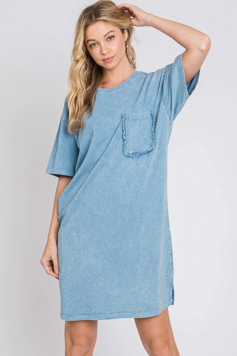 Mineral Wash T-Shirt Dress: Oversized Cotton Jersey with Pocket