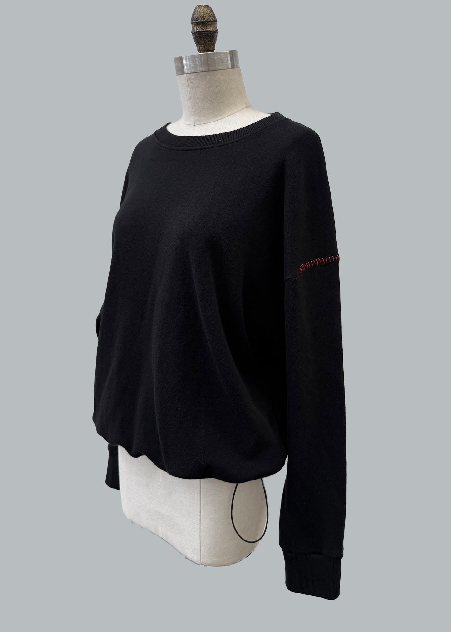 Oversized Garment Dye Sweatshirt: Red Stitched Cotton Fleece, Adjustable Waist - Made in USA
