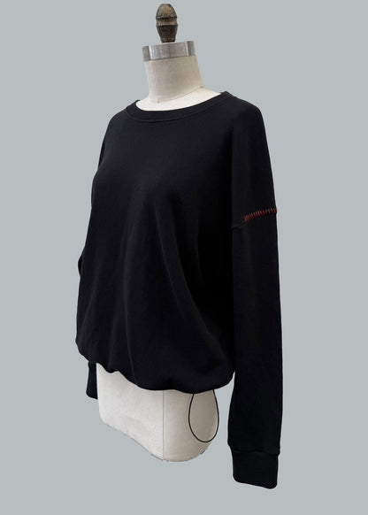 Oversized Garment Dye Sweatshirt: Red Stitched Cotton Fleece, Adjustable Waist - Made in USA