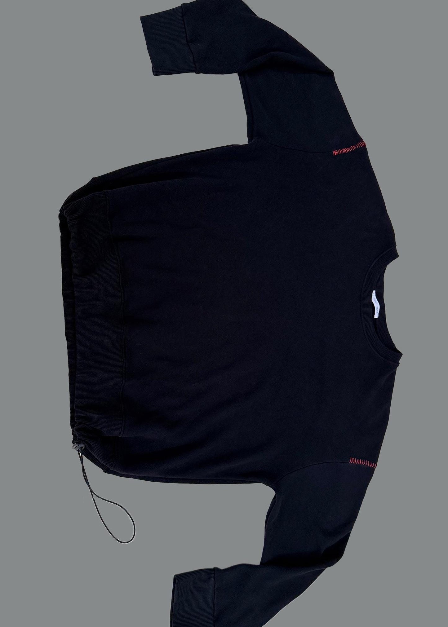 Oversized Garment Dye Sweatshirt: Red Stitched Cotton Fleece, Adjustable Waist - Made in USA