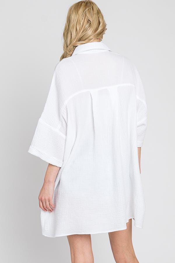 Oversized Cotton Button Down Top: Comfortable Spring Summer Coverup