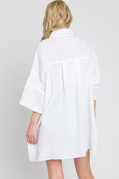 Oversized Cotton Button Down Top: Comfortable Spring Summer Coverup