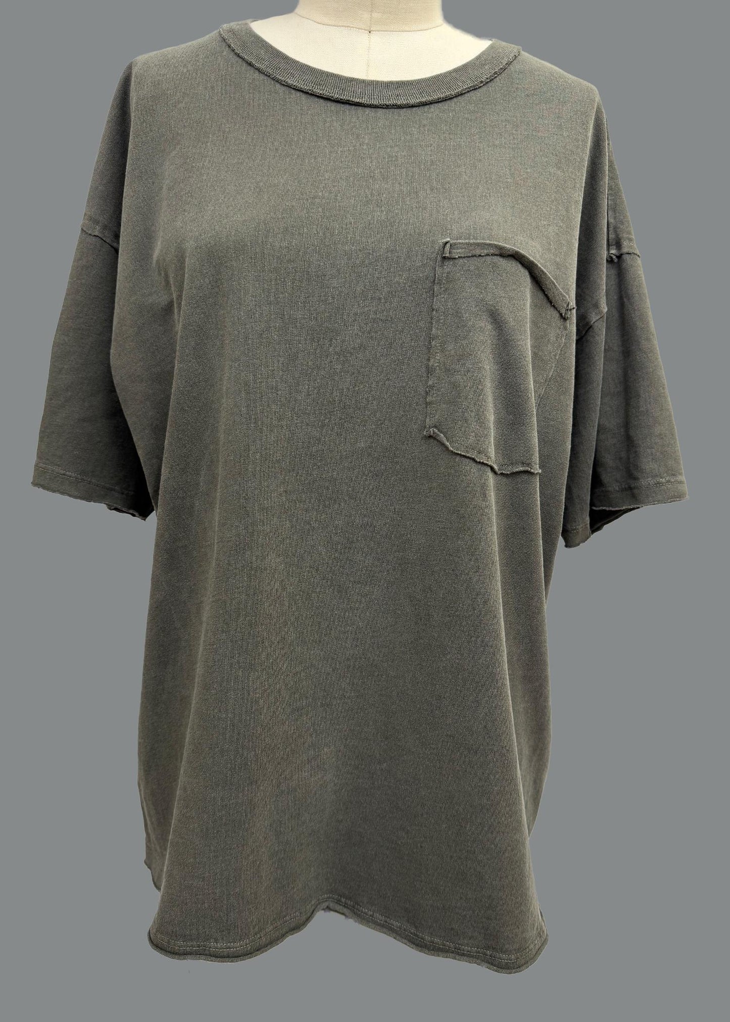 Oversized Cotton Pocket T-Shirt: Muted Grunge Streetwear