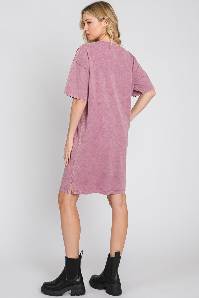 Mineral Wash T-Shirt Dress: Oversized Cotton Jersey with Pocket