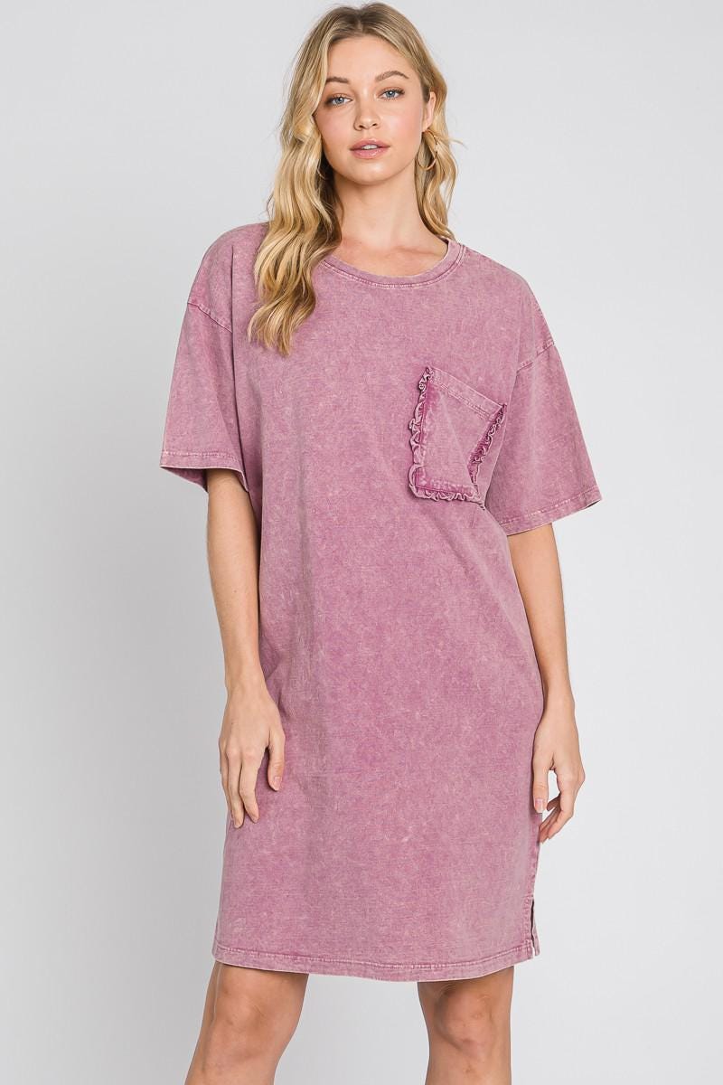 Mineral Wash T-Shirt Dress: Oversized Cotton Jersey with Pocket