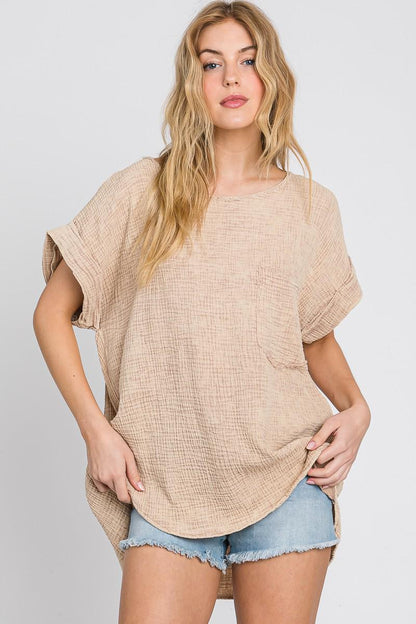 Minimalist Gauze Summer Top: Lightweight Cotton, Front Pocket - Made in USA