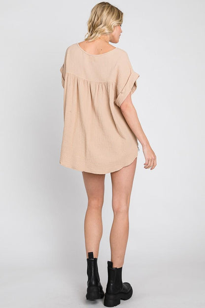 Minimalist Gauze Summer Top: Lightweight Cotton, Front Pocket - Made in USA