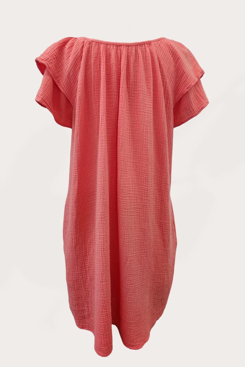 Ruffle Sleeve Gauze Dress w/ Pockets:  Made in USA - FALL COLOR
