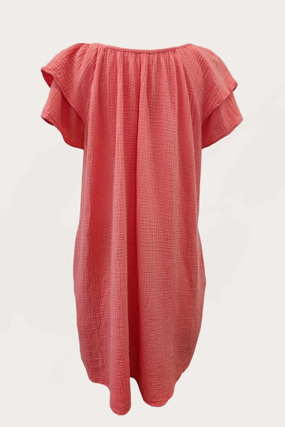 Ruffle Sleeve Gauze Dress w/ Pockets:  Made in USA - FALL COLOR