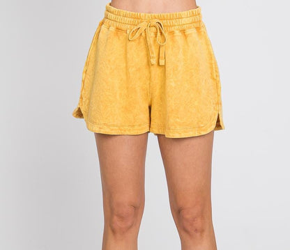 USA Made Cotton Lounge Shorts: Mineral Wash Drawstring, Above Knee
