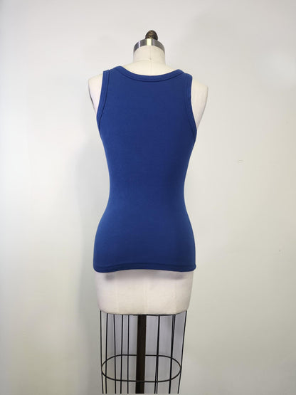 Ribbed Cotton Blend Tank Top: Form Fitting Scoop Neck - Made in USA