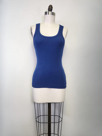 Ribbed Cotton Blend Tank Top: Form Fitting Scoop Neck - Made in USA